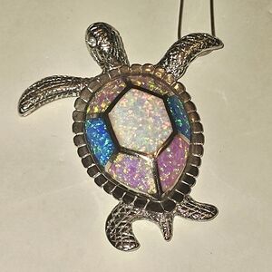 Sterling Silver Opal Sea Turtle Necklace Pendant Hawaiian XLarge